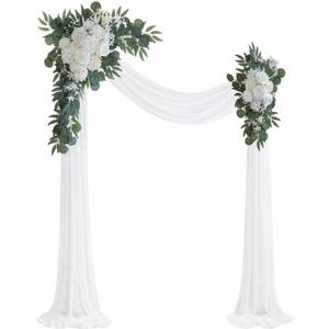 lot 19869 image: Olalaka White Artificial Wedding Arch Flowers Kit (Pack of 3) with 26Ft White Shiny Arch Draping Fabric for DIY Wedding Party Ceremony Reception Backdrop Floral Decoration