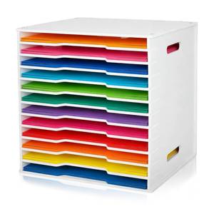 lot 19873 image: Scrapbook Paper Organizer Storage for 12 x 12 Paper, 12-Slot File Sorter Cabinet Document Holder Desktop Scrapbook Paper Storage Rack for Scrapbooking, Craft Room, Home Office or School
