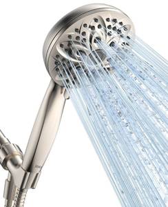 lot 19878 image: JDO Handheld Shower Head, 6 Spray Settings, Brushed Nickel Finish