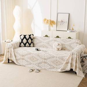 lot 19887 image: WEYOND Plush Couch Cover, Boho Sofa Cover, 71 x 102, Beige
