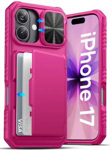 lot 20004 image: ATATOO for iPhone 17 Wallet Case with Card Holder (3-5 Cards), Hot Pink