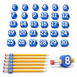 lot 20359 image: Numbered Pencil Toppers,30 PCS Reusable Classroom Pencil Labels(Blue) (Open Box, May Be Missing Pieces)