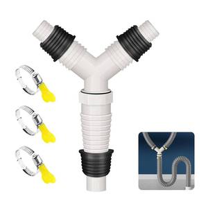 lot 20362 image: QruiLanTu Drain Hose Fitting Tee Washing Machine Drain Hose Tee Extension Fitting with 3 Clamps fit 1-1 14 Washing Machine Air Conditioner and Dishwasher Water Hoses