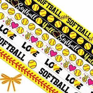 lot 20365 image: 8 Rolls 40 Yards Softball Sports Ribbon 38 Inch Wide Glitter Yellow Dotted Ribbons Love Softball Pattern Ribbons for Softballs Hair Bows Crafts Team Decoration and Theme Gifts Decorations