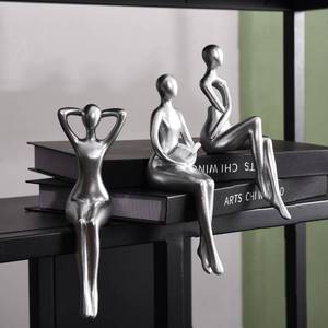 lot 20377 image: Quoowiit Thinker Statue Office Desk Decor, Silver Art Sculpture Ornament Coffee Table Bookshelf Decor Modern Home Unique Home Decorations for Living Room 3 Piece (2 Pieces Only)