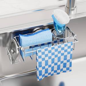 lot 20379 image: TAILI 4-in-1 Sink Caddy for Kitchen Sink with Strong Suction Cup-Silver