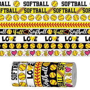 lot 20384 image: 8 Pcs � 3 Yards Sports Softball Ribbon for Crafting Sewing, 38 Inch Yellow Grosgrain Ribbons for Gift Wrapping, Baseball Ribbons for Hair Bow Cheerleader Accessories
