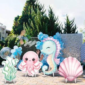lot 20396 image: 4 Pcs Large Size Under The Sea Party Decorations Ocean Decorations Large Sea Party Stand for Birthday, Mermaid Party, Ocean Theme Photography Props Decor (Seahorse)