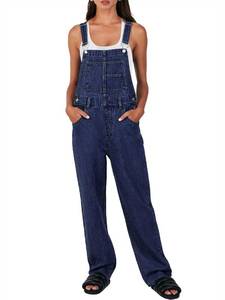 lot 20432 image: ANRABESS Denim Bib Overalls for Women Loose Fit Jean Jumpsuit Washed Deep Indigo S