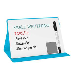 lot 20459 image: Portable Small White Board,Reusable Dry Erase Board with Stand,Desktop Whiteboard for Office Meeting Bussiness Home 9 x 6 with Marker, Wipe Cloth (Blue)
