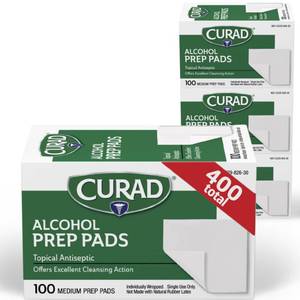 lot 20466 image: CURAD Alcohol Prep Pads, 400 Count, Medium 70% Isopropyl Alcohol Wipes, Individually Wrapped, First Aid Alcohol Swabs for Cuts & Scrapes, Medical Alcohol Pads