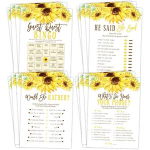 lot 20476 image: Your Main Event Prints Sunflower Bridal Shower Bachelorette Games - He Said She Said, Find The Guest Quest, Would She Rather, Phone Game - 25 Games Each, Printed Front and Back, 1 Game Per Side