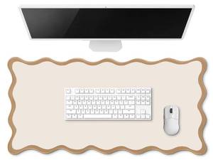 lot 20493 image: Hahafelt Large Scalloped Desk Mat Pad, Beige, 23.6 x 13.8 Inches