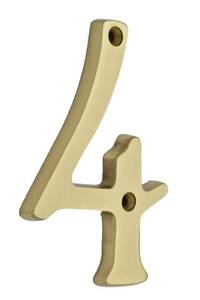 lot 20497 image: QCAA Traditional Heavy Solid Brass House Number 4, 4, Polished Brass Lacquered, 1 Pack, Made in Taiwan