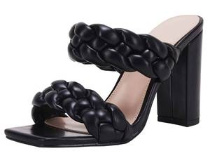 lot 1788 image: VETASTE Womens Braided Chunky Heel Heeled Sandals Mules Slip on Open Toe Dress Shoes
