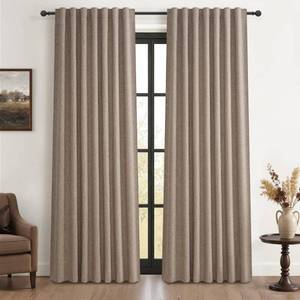 lot 1835 image: QJmydeco 70 Inch Extra Wide Dark Flax Blackout 96 Inches Long Linen Dining RoomBedroom Curtains,Winter Pleated Room Darkening Heavy Curtain Boho Thermal Insulated Drapes (70 Wx96 Lx2Panels&Hooks)