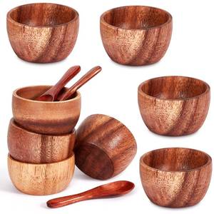 lot 1838 image: Didaey 8 Pcs Small Wooden Dipping Bowls with 8 Spoons, 3.2 x 2.4 Inches