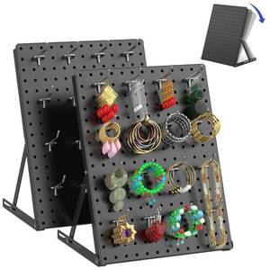 lot 1840 image: Hogurity 2 Pack Pegboard Display Stand, Sturdy Anti-tip Design,Small Peg Board Tabletop with 24 Hooks, Adjustable Metal Peg Board for Vendor Display, Craft Show, Jewelry Display 16X12 �� Black