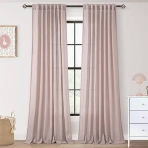 lot 2196 image: Jolilight Blush Pink Curtains for Living Room Back Tab Modern Farmhouse Semi Sheer Curtains 96 inches Long 2 Panels Set Muted Neutral Window Curtain for Dining Room Bedroom 52x96