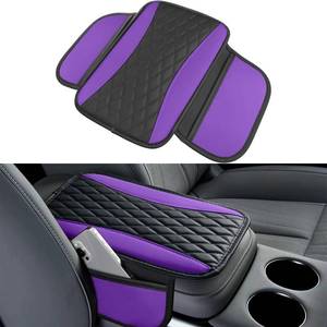 lot 2199 image: Vioziis Patchwork Leather Car Center Console Cover,Microfiber Leather Vehicle Armrest Protector Cushion with 2 Storage Bags,Universal Cars Armrest Cushion for SUV, Sedan, Truck (Purple)
