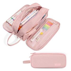 lot 2204 image: SUNEE Large Capacity Pencil Case with 3 Compartment, Extra Big Pencil Pouch, Pencil Bag with Zipper, Cute High Stationery Organizer, Oxford Pen Box School Supplies for Student Teen Girls Boys, Pink