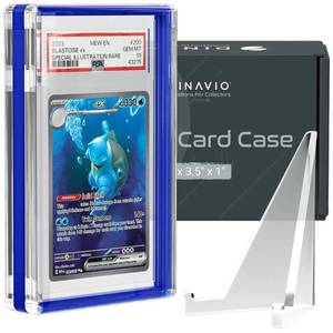 lot 2256 image: Dinavio Crafthouse PSA Graded Card Display Acrylic Case for Standard PSA and CGC Slabs - Slab Case - PSA Card Case - Graded Card Display Case - Updated Dimensions - Stand Included (Blue Border)