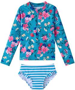 lot 2263 image: LIBREDGE Little Girls Swimsuit 6-7 Long Sleeve Rash Guard Zip Swimwear Sets