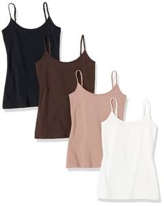 lot 2265 image: Amazon Essentials Womens Slim-Fit Camisole with Adjustable Straps, Layering Cami, Pack of 4, BlackDark TaupeEspressoWhite, Large