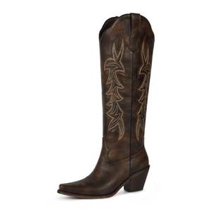 lot 2266 image: wetkiss Knee High Cowboy Boots for Women with Classic Embroidery, Size 9