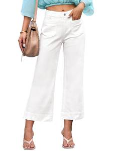 lot 2270 image: luvamia Wide Leg Jeans for Women Trendy High Waisted Flare Jeans Cropped Denim Pants Stretchy with Patch Pockets High Rise Flare Jeans for Women High Waist Pants Women Cream White Size 6
