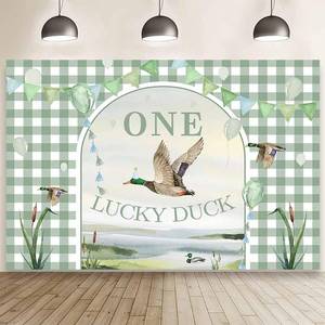 lot 2274 image: MEHOFOND 7x5ft Duck Hunting Backdrop Party Decorations One Lucky Duck Animal Photography Background Mallard Duck Balloon Arch for Kids Birthday Party Supplies Photo Booth Props