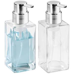 lot 2276 image: mDesign Glass Refillable Foaming Hand Soap Dispenser Modern Square Pump Bottle for Bathroom Vanities or Kitchen Sink, Countertops - 2 Pack - ClearChrome