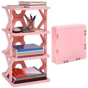 lot 5055 image: Lineshading 4-Tier Foldable Locker Organizer Shelf, Pink