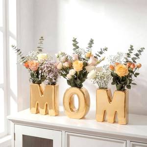 lot 7856 image: Acellegic 3 Pc Gold Letter Vase Set 6 Inch Ceramic