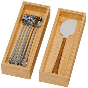 lot 7858 image: Lixple Bamboo Kitchen Drawer Organizer 2-Pack
