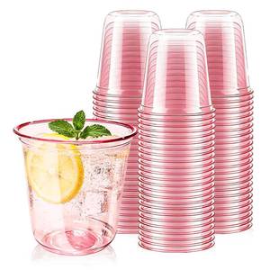 lot 7871 image: Alaeseje Disposable Plastic Cups, 12 oz Pink, 50 Pack