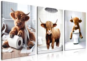lot 7885 image: Tmvosn Highland Cow Wall Art Set of 3, 12x16 Inch