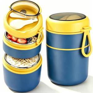 lot 8253 image: 24oz Stainless Steel Insulated Food Jar with Topping Tray