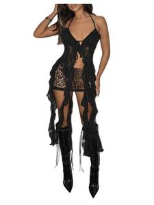 lot 8306 image: SweatyRocks Womens Y2K Lace Halter Flowy Top