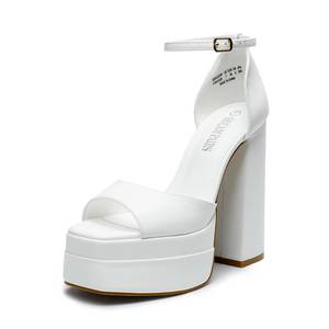 lot 8307 image: Dream Pairs Womens Platform Chunky Heel Sandals, White, Size 6