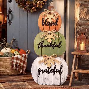 lot 9005 image: Threehoney 35 Stacked Pumpkin Fall Porch Decor, Thanksgiving, Rustic Color