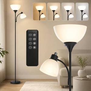 lot 9010 image: GERGO Torchiere Floor Lamp with Remote Control and Adjustable Reading Light
