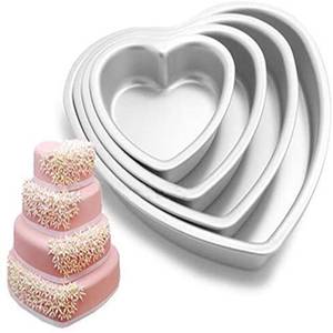 lot 9015 image: XKONG Heart-Shaped Cake Pan - Stainless Steel Mould, Removable Bottom, 4 Sizes (5 inch, 6 inch, 8 inch, 10 inch) Set