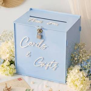 lot 9022 image: BreezeHug 10 Blue Acrylic Wedding Card Box with Lock & 3D Letters