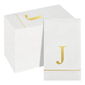lot 9028 image: OTTIN Gold Foil Monogram Letter J Paper Guest Towel, 3-Ply, 120-Pack