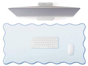 lot 9030 image: Hahafelt Large Scalloped Desk Mat Pad, Blue, 31.5 x 15.8 Inches