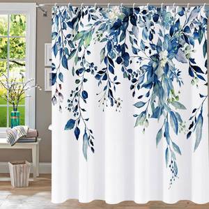 lot 10461 image: YiarTaan Shower Curtain Blue Eucalyptus Shower Curtains for Bathroom, Watercolor Leaf Shower Curtain Sets Waterproof Plant Shower Curtain Leaves Fabric Cloth Bathroom Curtains 72x72 inch with Hooks