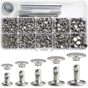 lot 10464 image: YORANYO 340 Sets Leather Rivets Kit Mixed Sizes Rivets for Leather Double Cap Rivets Studs for Clothing Fabric with Leather Crafting Rivet Tool for Repair Decorate Clothes Shoes Bags Belts (Silver)