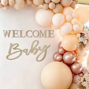 lot 10477 image: Welcome Baby Sign for Baby Shower Party, Felt Welcome Baby Shower Sign for Baby Shower Backdrop, Used for Gender Reveal or Boy or Girl 1st Birthday Party (Champane Gold)