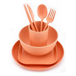 lot 11564 image: Golandstar Wheat Straw 8-Piece Dinnerware Set, Orange